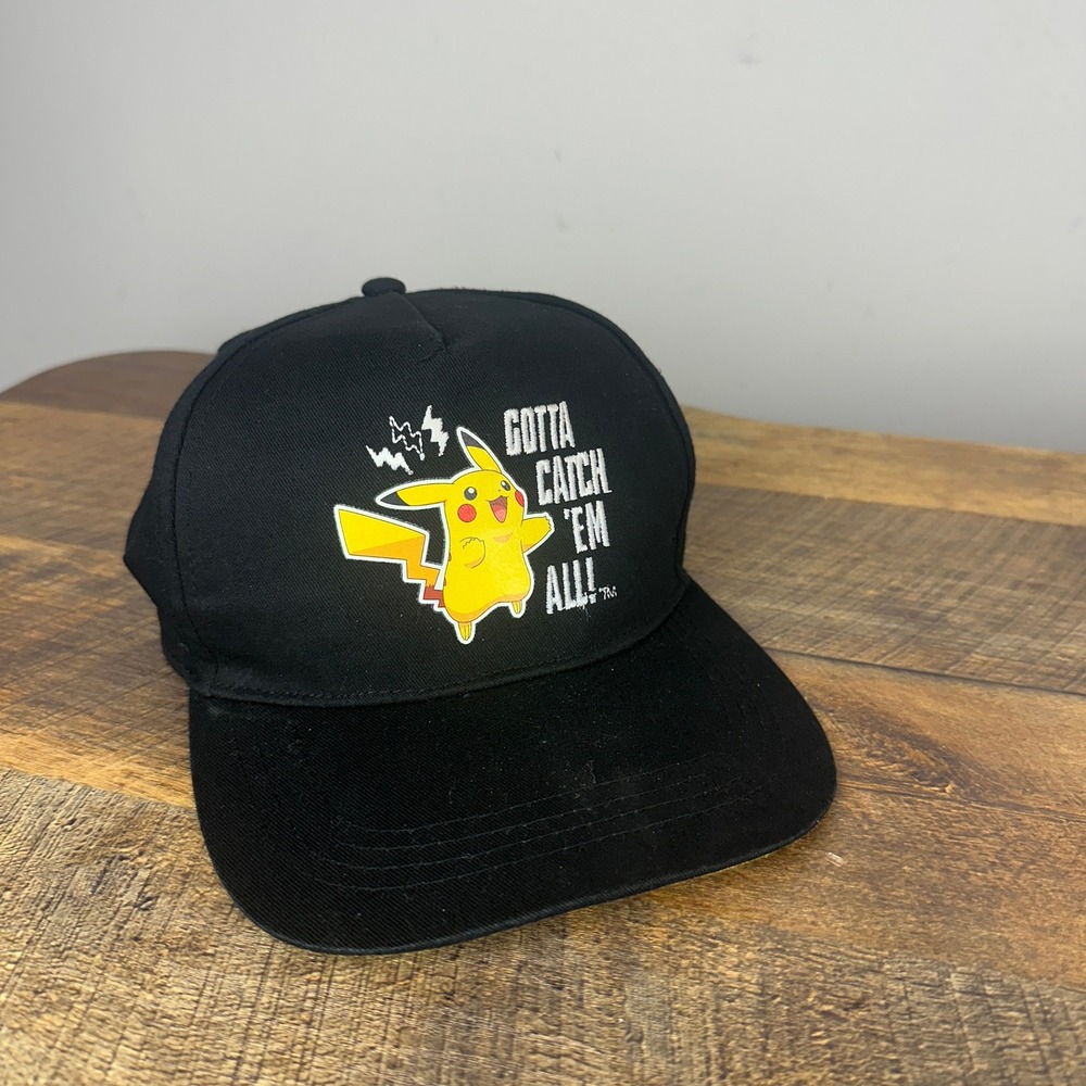 Pokémon Pikachu‎ Hat Cap Snap Back One Size Black Mens Gotta Catch Em All Anime